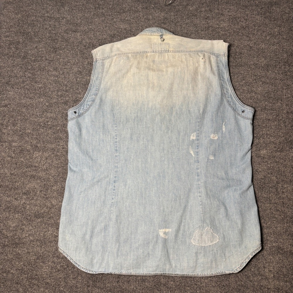 G-Star Raw Denim Vest Mens XXL Blue Distressed Wolker Shirt D00435 - Picture 2 of 15